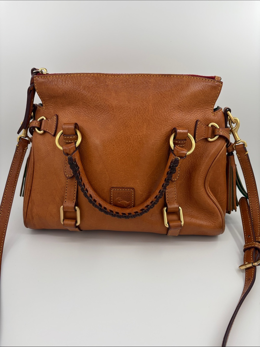 Dooney & Bourke Florentine Cognac Leather Satchel with Braided Handle